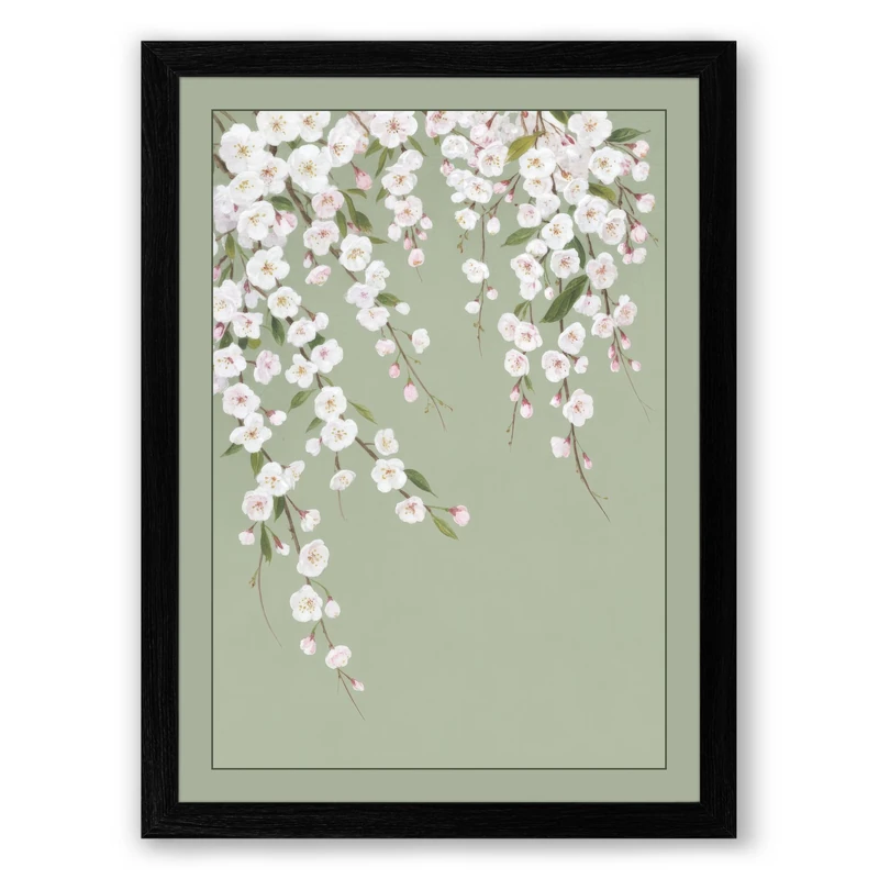 Cascading Cherry Blossom Botanical Framed Wall Art Print A1 (84.1×59.4cm) Black, Wall Decor for Living Room, Bedroom, Office & Home, Ready to Hang, Art Gift - Image 1