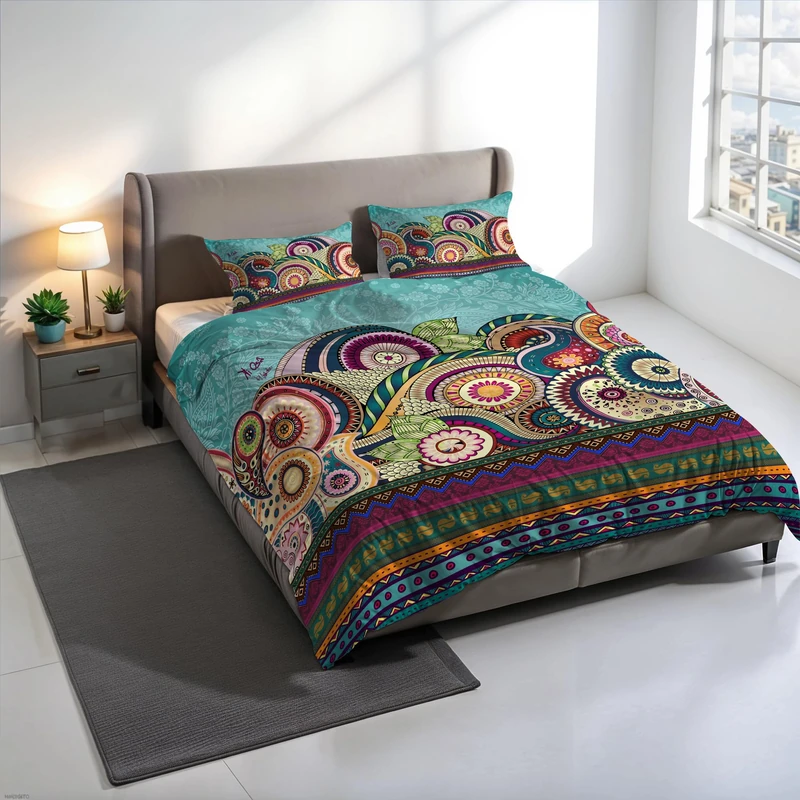 KIO657 KIO657 Digital Print Duvet Cover Set, 100% Cotton, Made in Italy, Double Bed Duvet Cover Set 250 x 200 cm+2 Pillowcases 50 x 80 cm