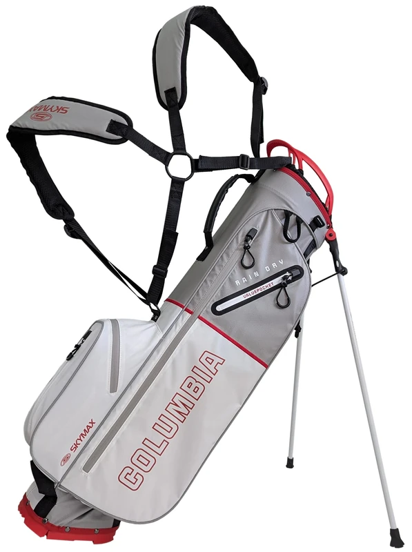 Skymax Columbia Rain Dry Stand Bag 2.0 Grey/White – Waterproof Golf Stand Bag with 5 Pockets, Dual Strap & Rain Hood