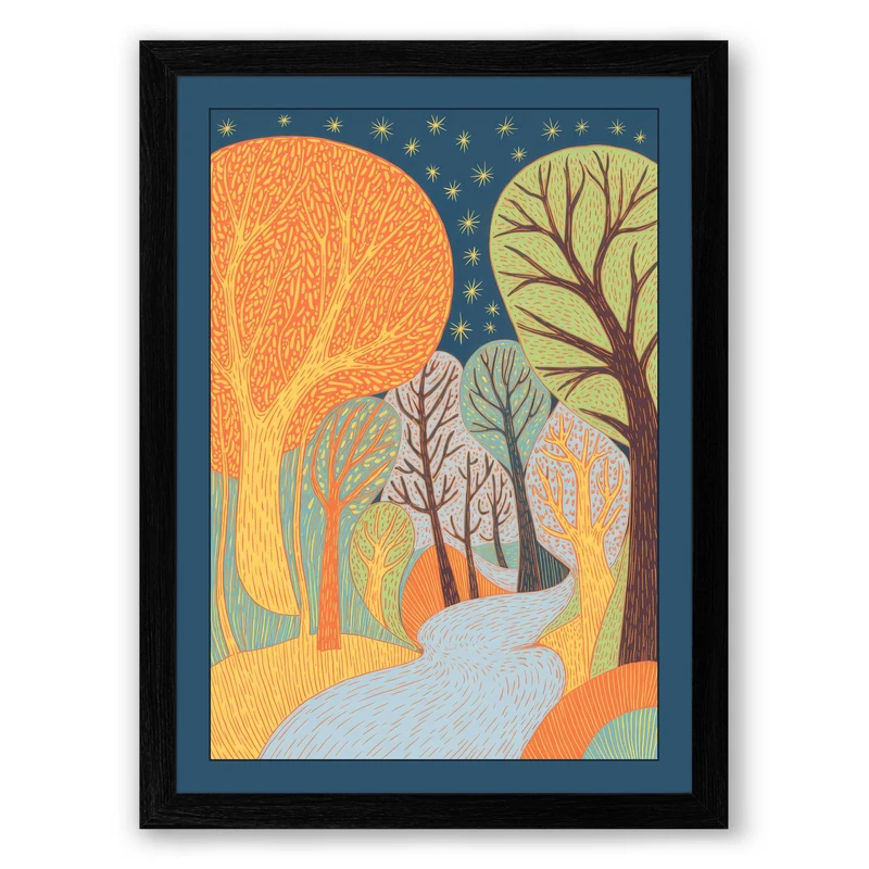 Winter Moon Vintage Framed Wall Art Print A1 (84.1×59.4cm) Black, Wall Decor for Living Room, Bedroom, Office & Home, Ready to Hang, Art Gift