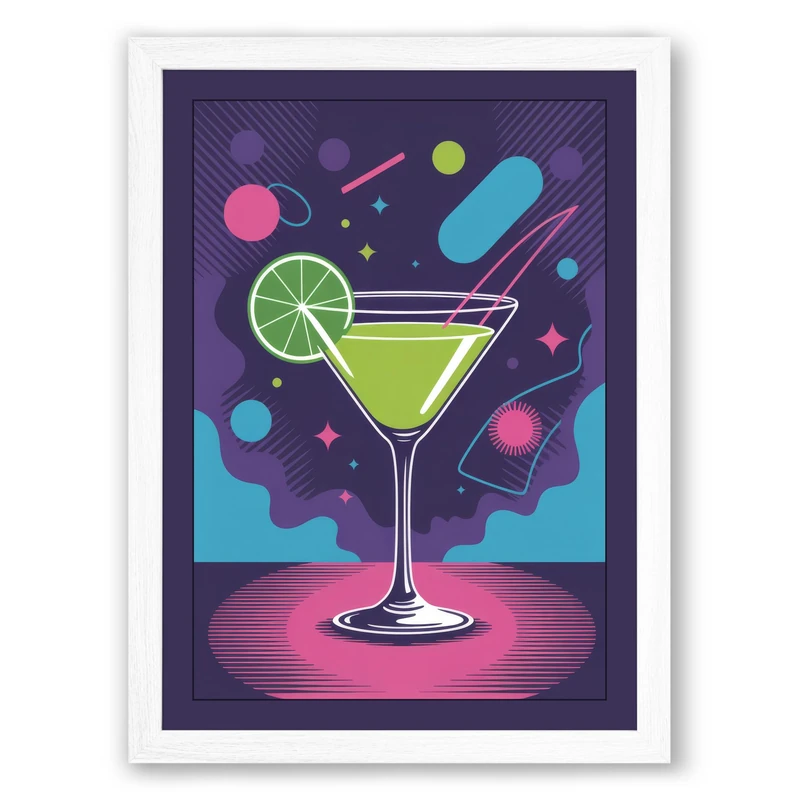 Cocktail Celebration Modern Framed Wall Art Print A1 (84.1×59.4cm) White,