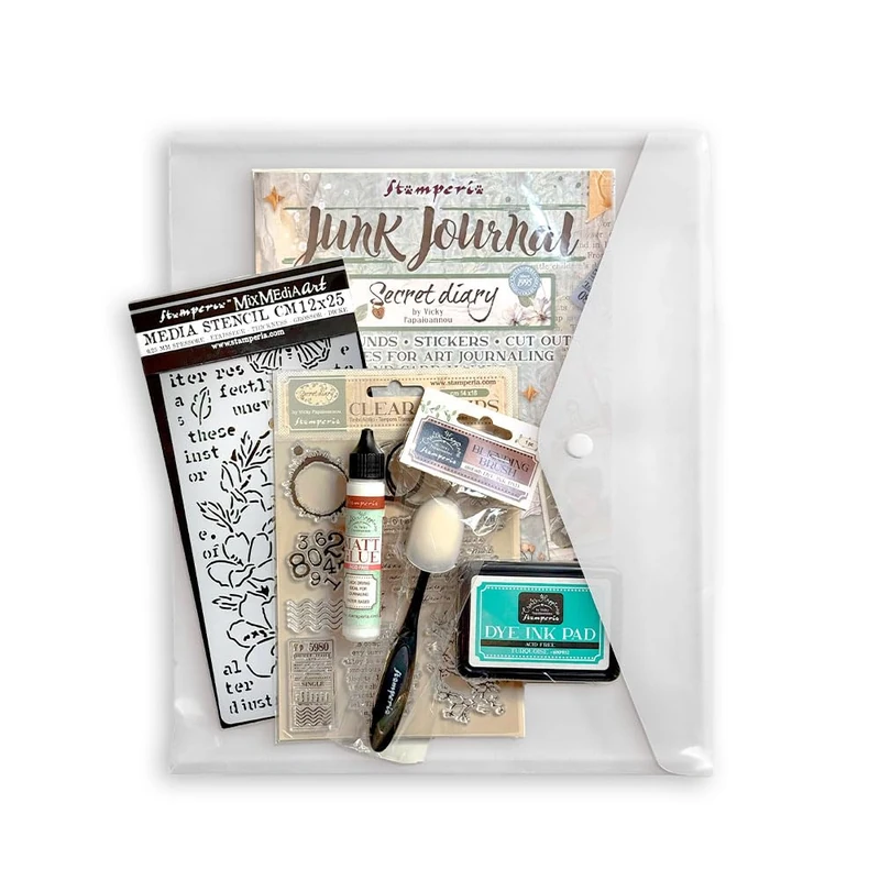 Stamperia - Art Journaling Selection with Junk Journal, Stamp, Ink Pad, Stencil and Tools Including Tutorial by Vicky Papaioannou. Perfect Set for Card Making, Journalling and Crafts (Secret Diary)