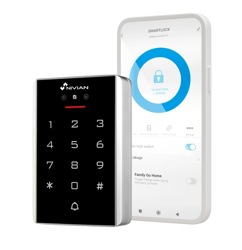 Smart Access Control with Face Recognition, PIN Keypad, RFID Card and WiFi App – 2000 Users, IP68 Outdoor, Tuya Smart Remote Management, Temporary Codes NIVIAN NVS-ACCESS-PIN-RFID-F