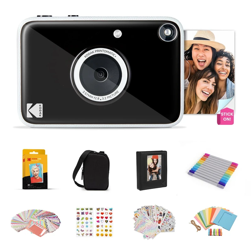 Kodak Printomatic+ Full-Color Instant Print Digital Camera, Zink 2x3" (5.1x7.5 cm) Sticky-Back Photo Paper, 5MP, Portable, Creative Fun Gift for Birthday, Christmas, Holiday, Midnight Gift Bundle