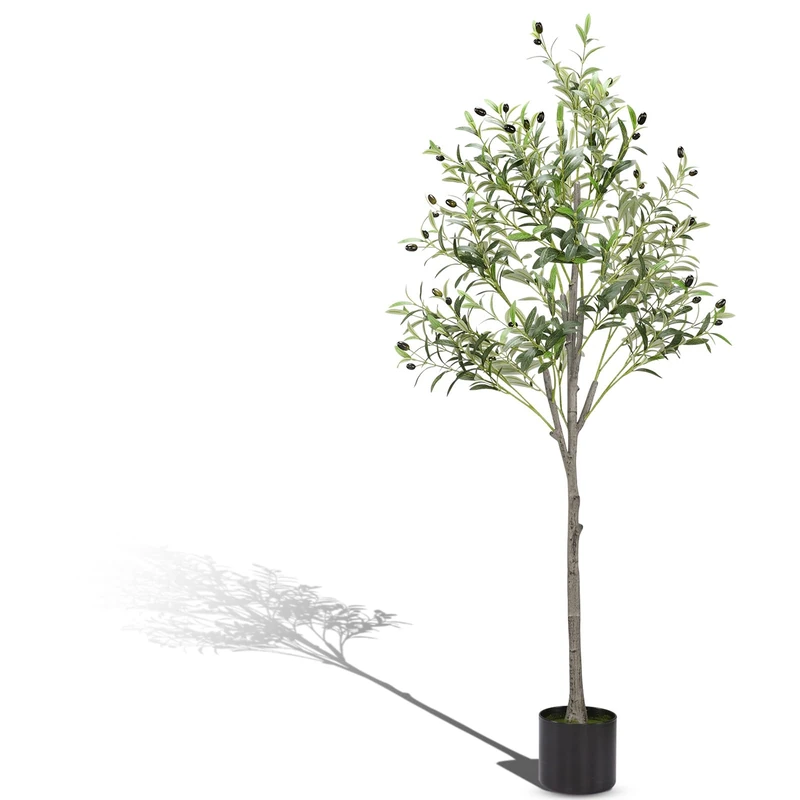 Alyvisun 150 cm Large Artificial Olive Tree, Artificial Olive Plant with Realistic Leaves Reinforced Bottom Base with Cement Weight for Living Room Bedroom Office Decoration