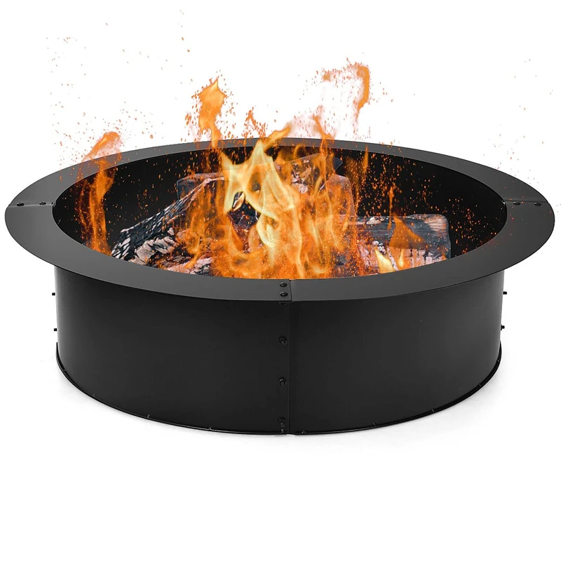 FANTASK Fire Pit Ring, 92 cm Outside 77 cm Inside, Round Metal Fire Bowl for Garden, Fire Bowls for Wood Burning, Patio, Camping, Black