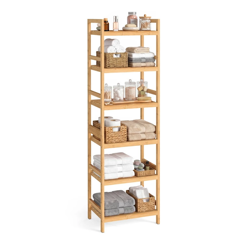 SONGMICS Bamboo Storage Shelf, Shelving Unit, for Hallway, Bathroom, Living Room, Balcony, Kitchen, 30 x 43 x 173 cm, 6 Tier, Natural Beige BCB076YL01