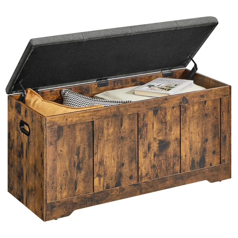 VASAGLE Storage Chest with Lid, 2 Safety Hinges, Farmhouse Shoe Storage Bench, for Hallway, Bedroom, Living Room, 41 x 101 x 49 cm, Rustic Brown and Slate Grey LSB068K102 - Image 1