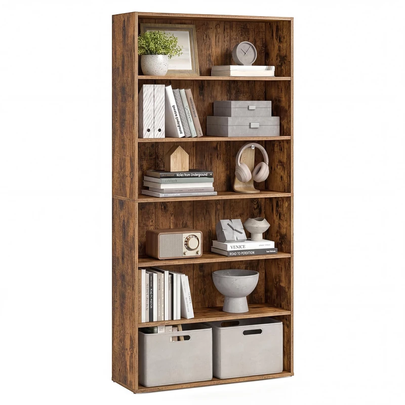 VASAGLE CUSTOS Collection - Bookcase, 6-Tier Bookshelf, Open Storage Shelf, Shelving Unit, 24 x 80 x 160.7 cm, for Living Room, Home Office, Dining Room, Rustic Brown LBC412KD01 - Image 1