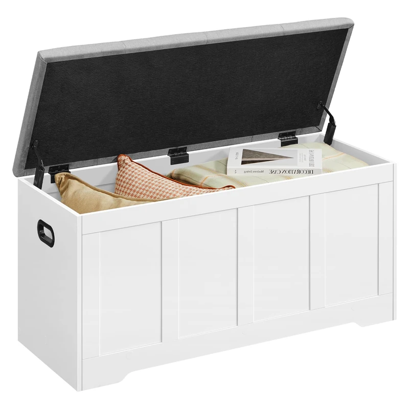 VASAGLE Storage Chest with Lid, 2 Safety Hinges, Farmhouse Shoe Storage Bench, for Hallway, Bedroom, Living Room, 41 x 101 x 49 cm, Cloud White and Dove Grey LSB068W102 - Image 1