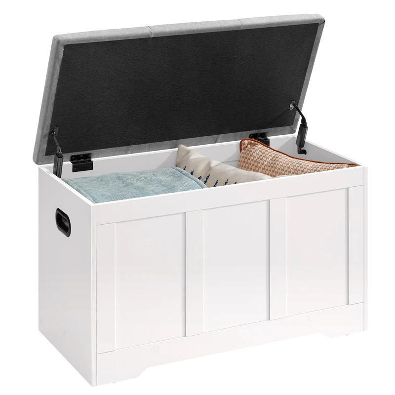 VASAGLE Storage Chest with Lid, 2 Safety Hinges, Farmhouse Shoe Storage Bench, for Hallway, Bedroom, Living Room, 41 x 81 x 49 cm, Cloud White and Dove Grey LSB067W102 - Image 1