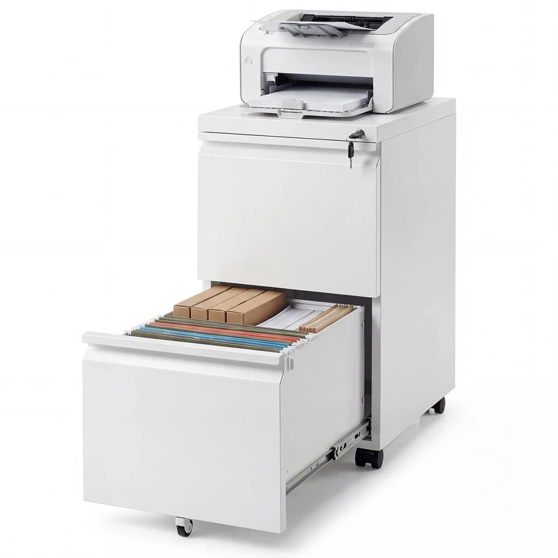 CASART Rolling File Cabinet, 2/3 Drawers Mobile Filing Storage Organiser Chest with 5 Wheels & 2 Keys, Under-Desk Lateral Stationery Printer Stand Cupboard for Home Office (44 x 37 x 67cm,White)
