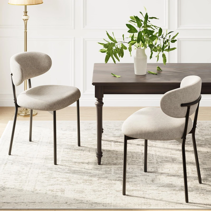 MALOL Dining Chairs, Chairs for Dining Room with Metal Legs & Curved Backrest & Thick Cushion, Upholstered Kitchen Chair with Anti-Slip Pads, Camel - Image 1