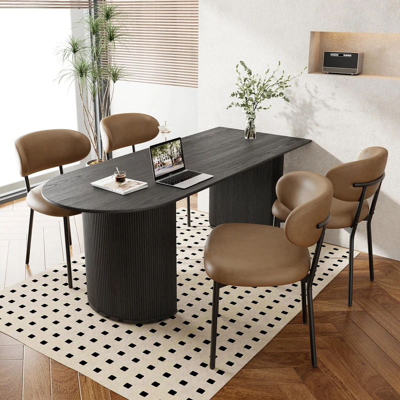 MALOL Dining Chairs Set of 4, PU Leather Chairs for Dining Room with Metal Legs & Curved Backrest & Thick Cushion, Upholstered Kitchen Chair with Anti-Slip Pads, Brown