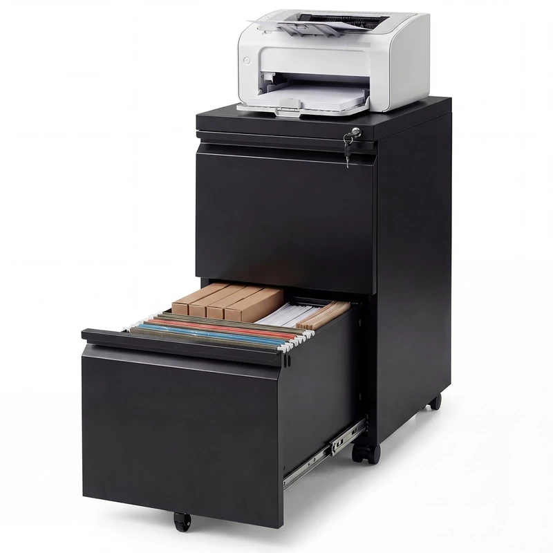 CASART Rolling File Cabinet, 2/3 Drawers Mobile Filing Storage Organiser Chest with 5 Wheels & 2 Keys, Under-Desk Lateral Stationery Printer Stand Cupboard for Home Office (44 x 37 x 67cm,Black)