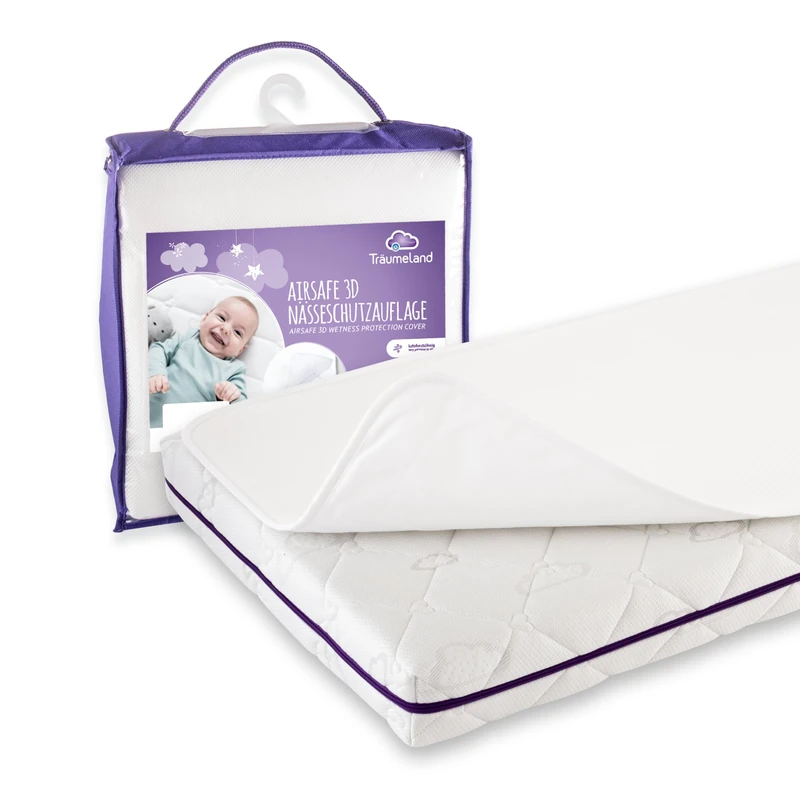 Airsafe 3D Moisture Protection Cover 140 x 200 cm, Waterproof, Breathable Mattress Cover and Mattress Topper, Reliable Leak Protection for Babies and Children Träumeland