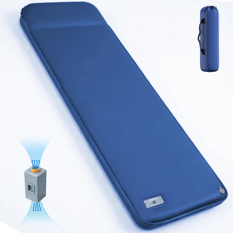 Feonase 8" Thick Single Self-Inflating Camping Mattress with Built-In Electric Pump, Memory Foam Portable Air Sleeping Pad for Outdoor Camping, Tent, Car Travel and Guest Room Use, Blue