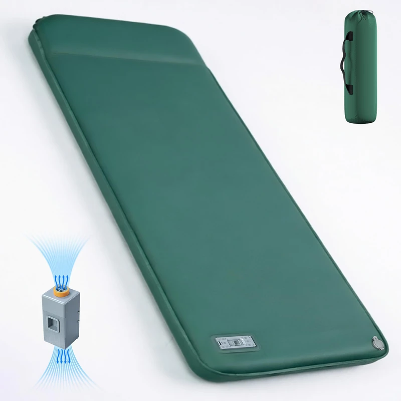 Feonase 8" Thick Single Self-Inflating Camping Mattress with Built-In Electric Pump, Memory Foam Portable Air Sleeping Pad for Outdoor Camping, Tent, Car Travel and Guest Room Use, Green