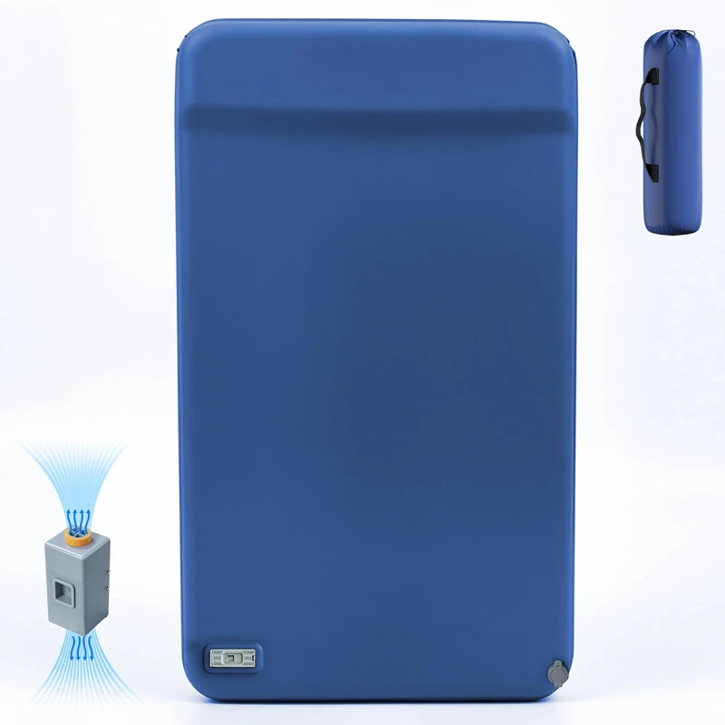 Feonase 8" Thick Double Self-Inflating Camping Mattress with Built-In Electric Pump, Memory Foam Portable Air Sleeping Pad for Outdoor Camping, Tent, Car Travel and Guest Room Use, Blue