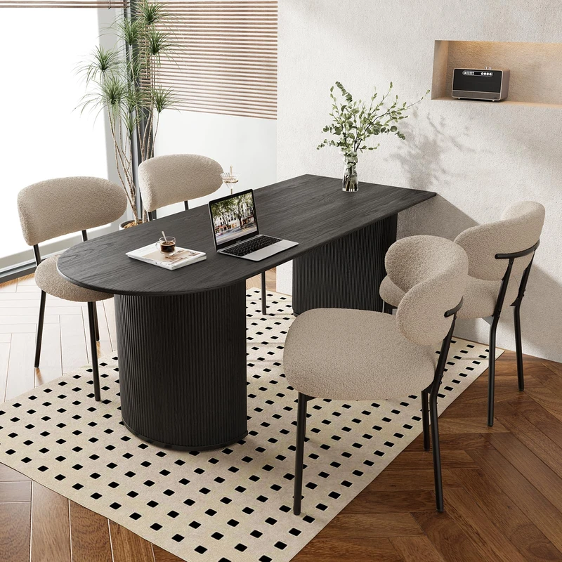 MALOL Dining Chairs Set of 4, Boucle Chairs for Dining Room with Metal Legs & Curved Backrest & Thick Cushion, Upholstered Teddy Fabric Sherpa Kitchen Chair with Anti-Slip Pads, Camel