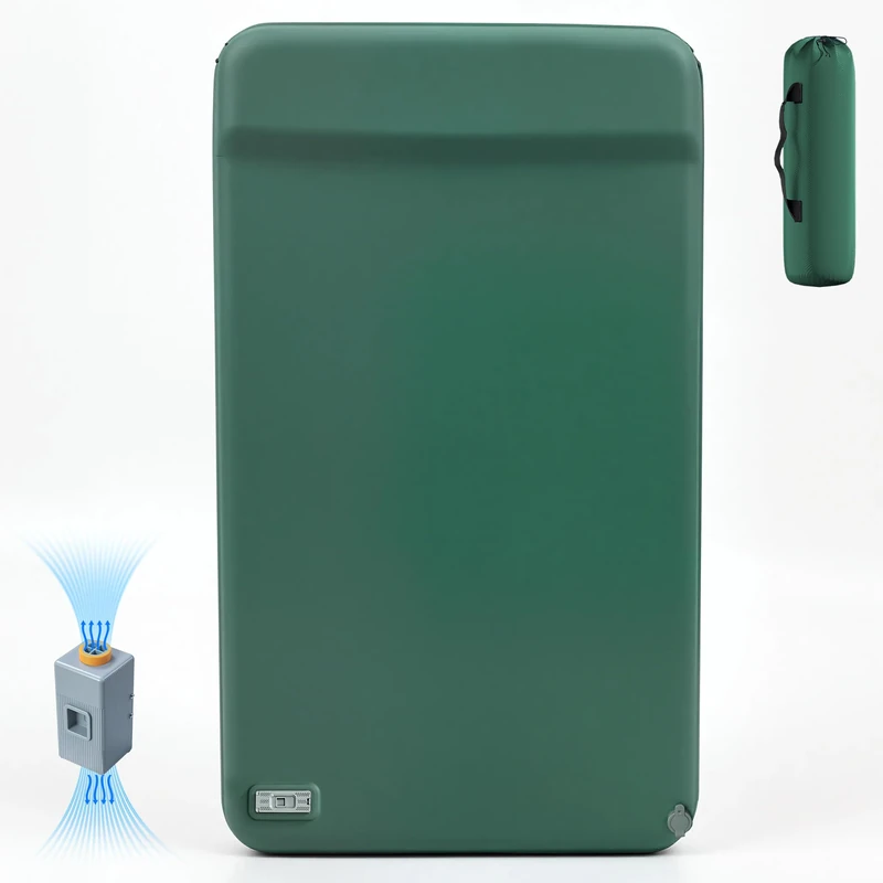Feonase 8" Thick Double Self-Inflating Camping Mattress with Built-In Electric Pump, Memory Foam Portable Air Sleeping Pad for Outdoor Camping, Tent, Car Travel and Guest Room Use, Green