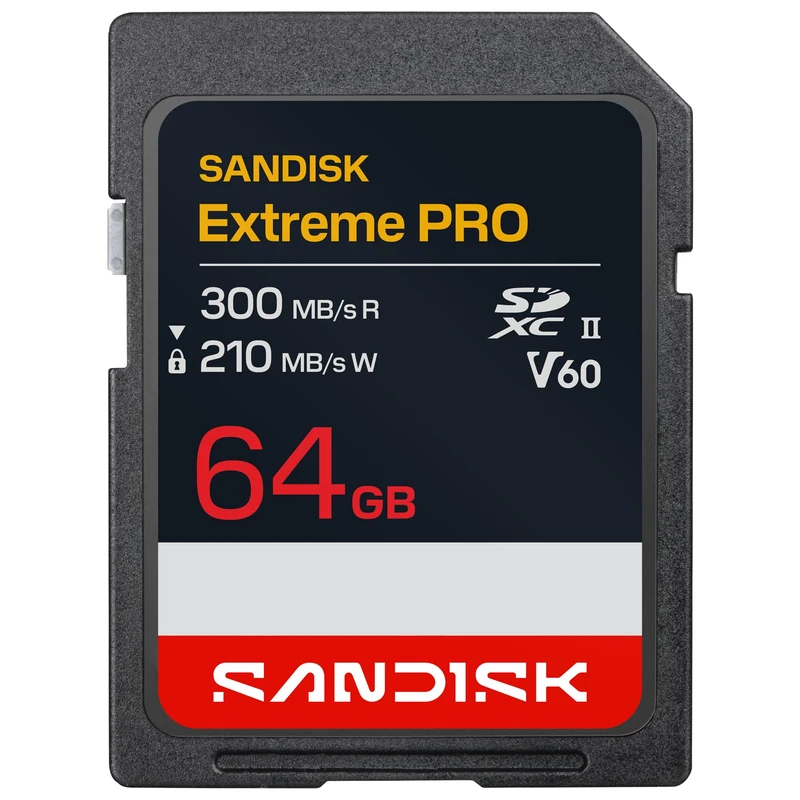 SANDISK Extreme PRO SDXC- UHS-II V60 Card 64GB (Up to 300MB/s read and 210MB/s write, 4K UHD, Full HD, U3, C10, V60) Compatible with DSLR & mirrorless cameras