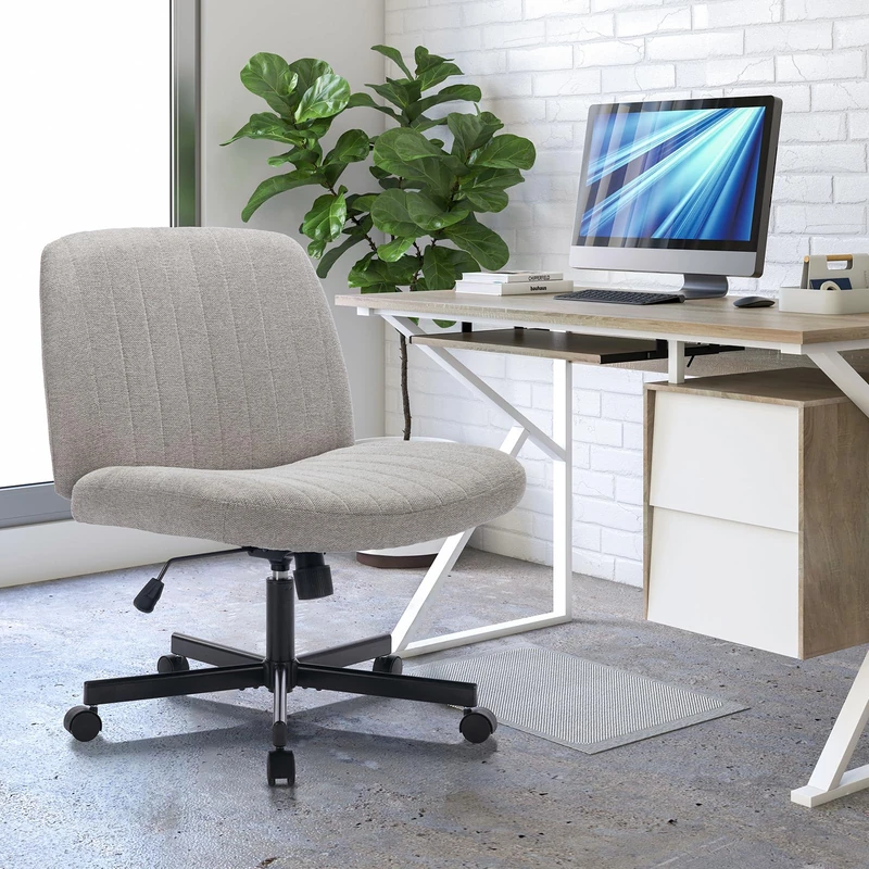 COLAMY Wide Office Chair, Padded Armless Task VanityChair Swivel Home Office Desk Chair 115°Rocking Mid Back Ergonomic Computer Chair for Home Working, Make Up, Gaming (With Wheels, LightGrey) - Image 1