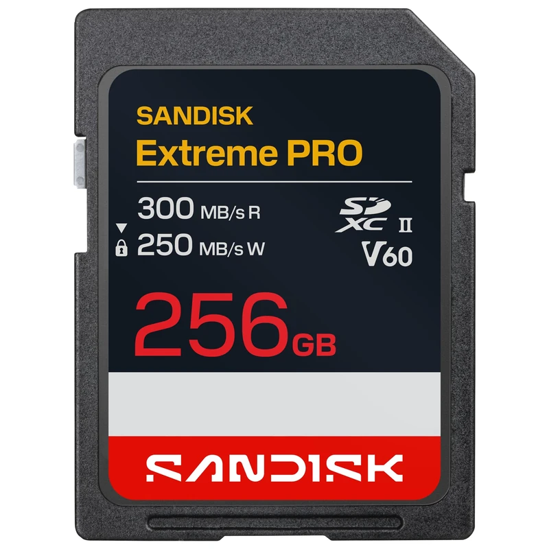 SANDISK Extreme PRO SDXC- UHS-II V60 Card 256GB (Up to 300MB/s read and 250MB/s write, 4K UHD, Full HD, U3, C10, V60) Compatible with DSLR & mirrorless cameras