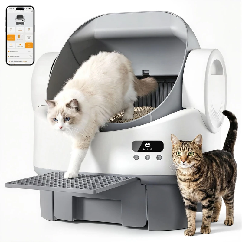 JUMMICO Automatic Litter Tray Self Cleaning Anti-Pinch, 6 Safety Protections&APP Control, 12L Waste Bin(15 Days Free Cleaning), XXL Large Capacity Cat Robot for Multiple Cats