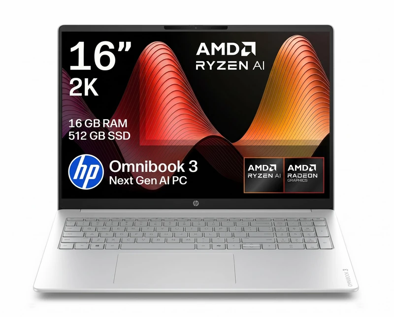 HP OmniBook 3 Next Gen AI | 16" | 1920 x 1200 pixels | AMD Ryzen AI 5 | 16GB 512GB SSD | 2K Display | 16-bv0002sax