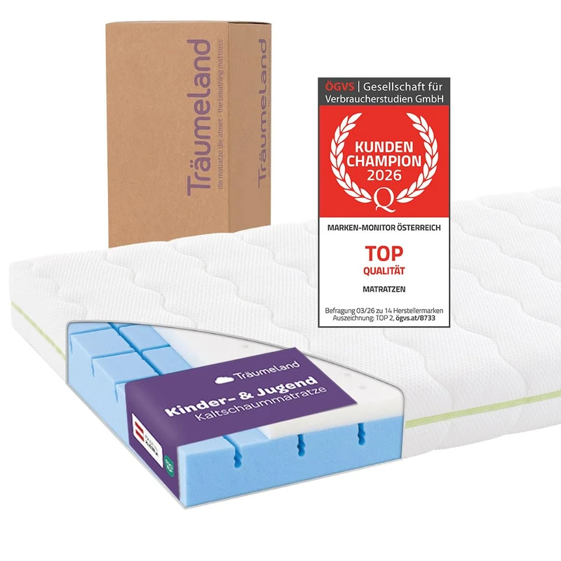 Träumeland Schlummerland Air Children's Mattress, Size: 120 x 200.15 cm, Mattress for Children, Oeko-Tex Certified, Reversible and Breathable, Suitable for Allergy Sufferers, Made in Austria - Image 1