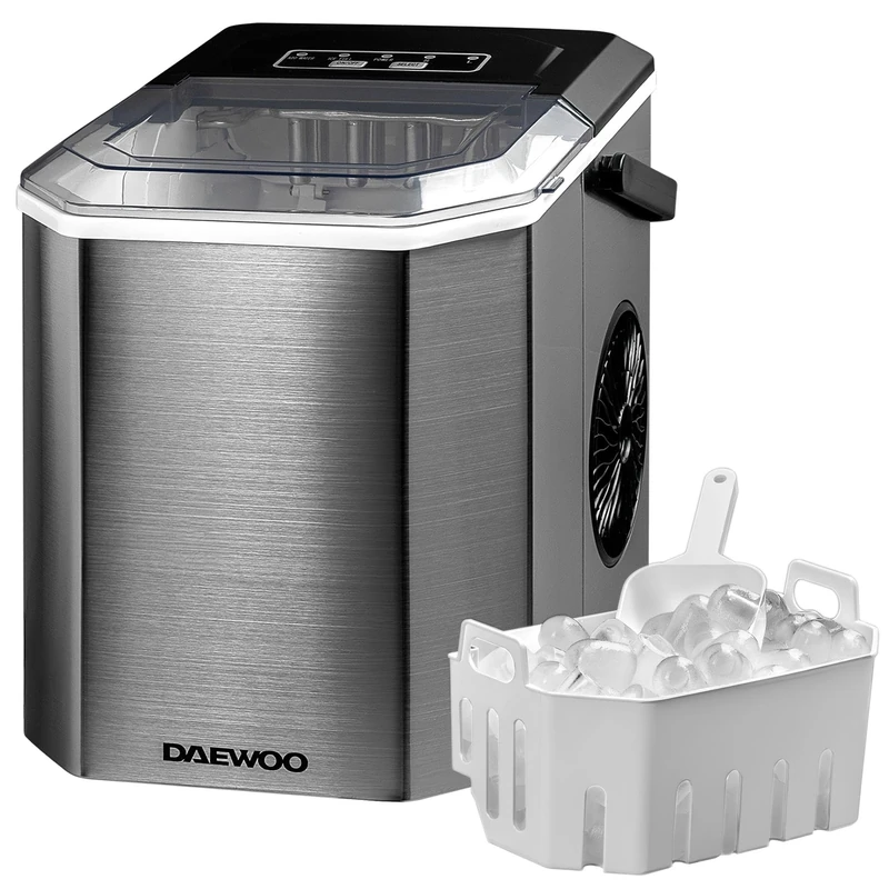 Daewoo Ice Maker Machine, 12kg Daily Output, 1.2L Water Tank, Small or Large Cubes, Self-Cleaning Cycle, Portable Stainless Steel Countertop Ice Cube Maker