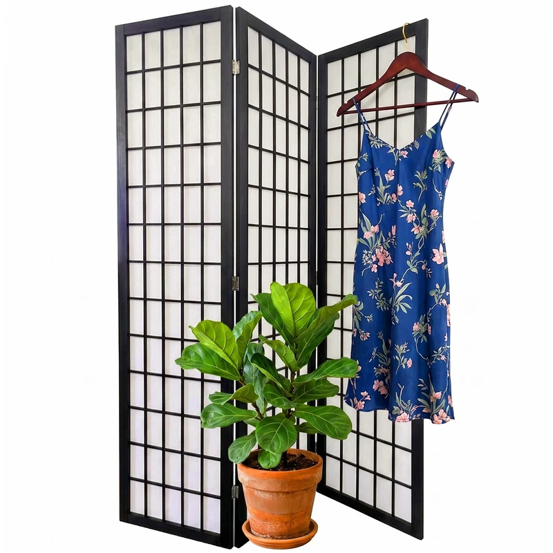 Relaxdays 3 Section Folding Screen H x W 170 x 120 cm Wood & Fabric Living Room Divider Interior Black/White - Image 1
