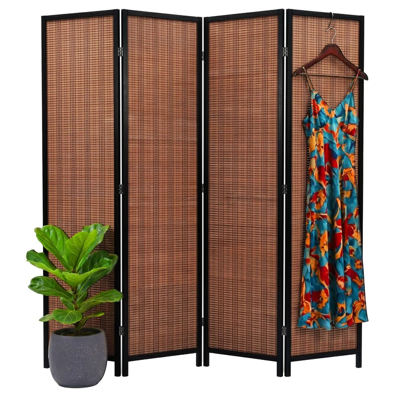 Relaxdays 4 Piece Folding Room Divider 170 x 160 cm Bamboo Living Room Divider Interior Brown