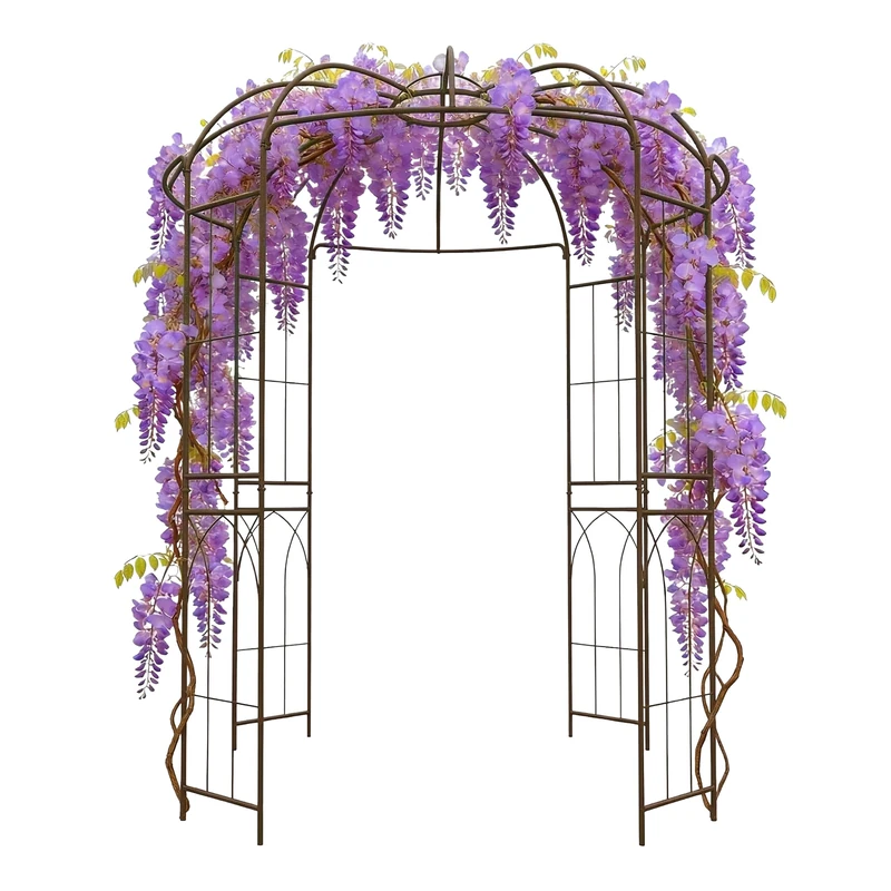 Relaxdays Metal Rose Pavilion, HxWxD: 275x211x211 cm, support for climbing plants, walk-in garden arbour, bronze - Image 1