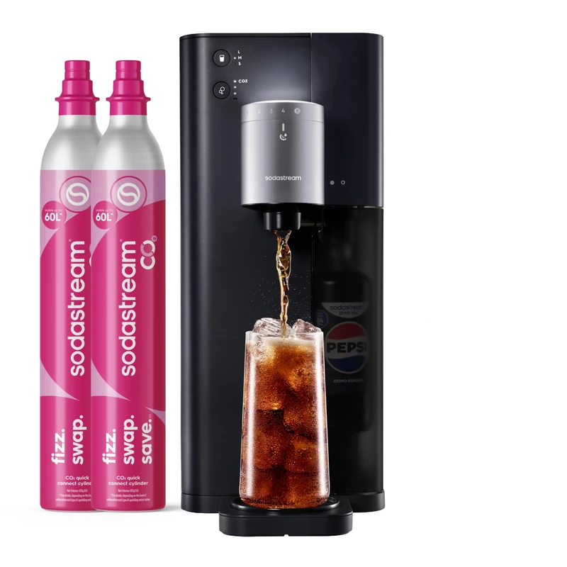 Sodastream ULTIMATE Multi-Drink, Still or Sparkling Soda Maker, Create Fresh Fizzy Drinks with 15+ Flavours, Customise Fizz and Flavour, Includes 60L Gas Cylinder, Black