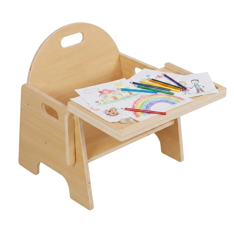 Relaxdays children's chair with integrated table, for toddlers aged 1+, Montessori, HWD: 32 x 33 x 29 cm, wood, natural - Image 1