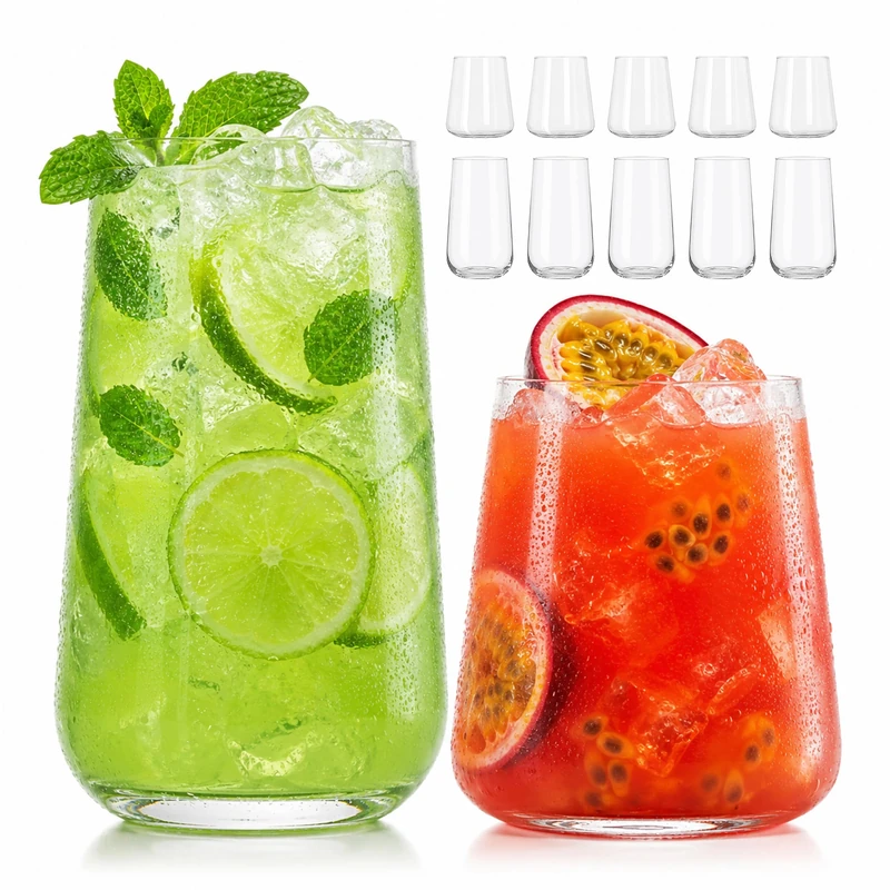 Relaxdays Drinking Glasses, 12-piece Set, 450 ml & 550 ml, Water, Juice, Soft Drinks, Dishwasher-Safe, Clear - Image 1