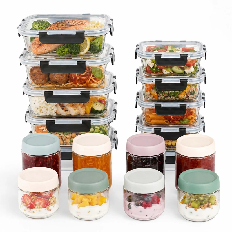 Relaxdays Food Storage & Preserving Jars, 18-piece Set, 4 Sizes, Clip & Twist-Off Lids, Glass, Transparent