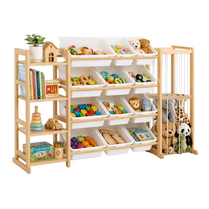 Relaxdays Children's Storage Unit, 12 boxes, 4 shelves, natural