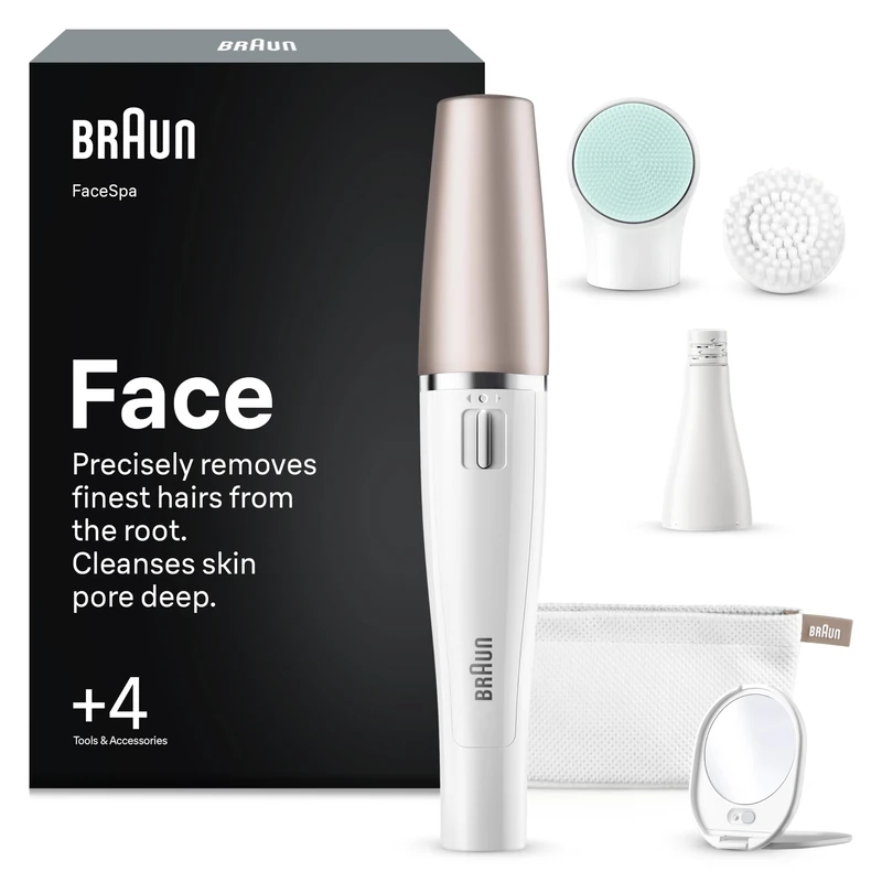 Braun FaceSpa, Facial Epilator Cleansing & Skin Vitalizing System, + 4 Extras, 851V, White/Bronze