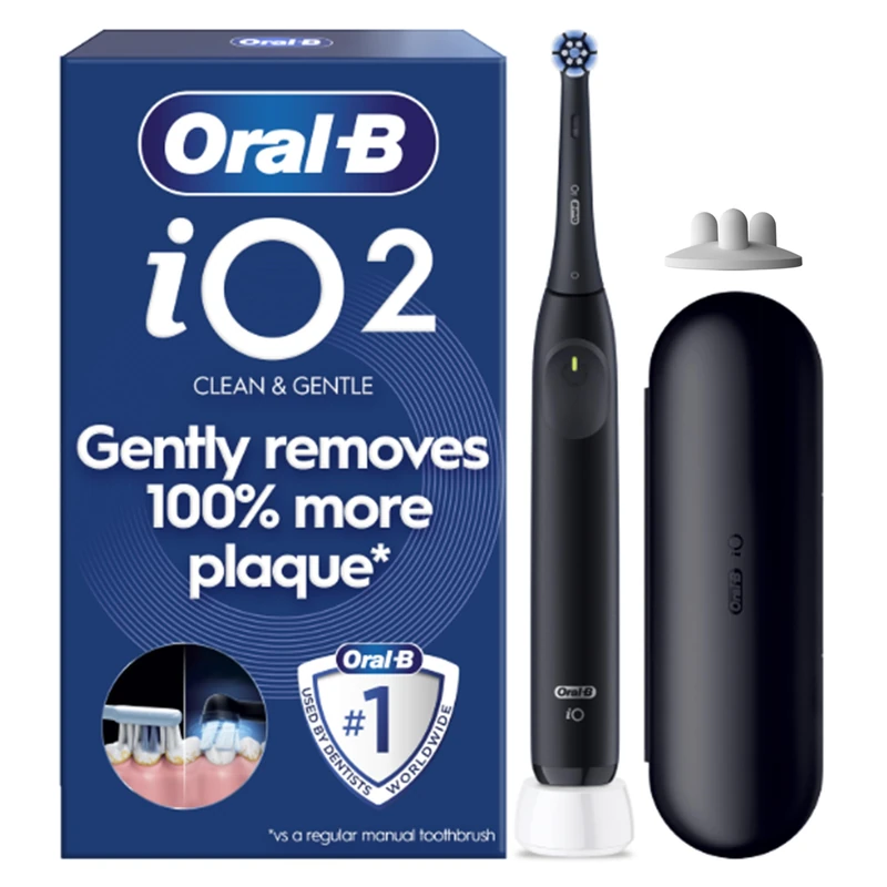 Oral-B iO 2 Electric Toothbrush | Night Black | 1 Brush Head | Up to 4 Weeks of Charge | Travel Case | Brush Head Holder - Image 1