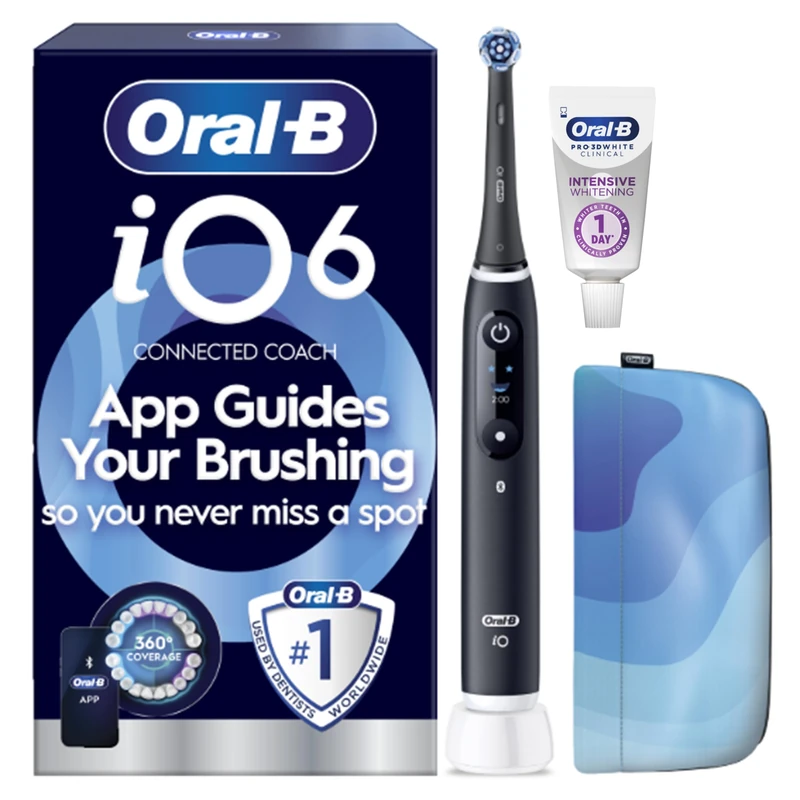 Oral-B iO 6 Electric Toothbrush | Black Lava | 1 Brush Head | Long-Lasting Battery | Magnetic Travel Pouch | Gift Edition - Image 1