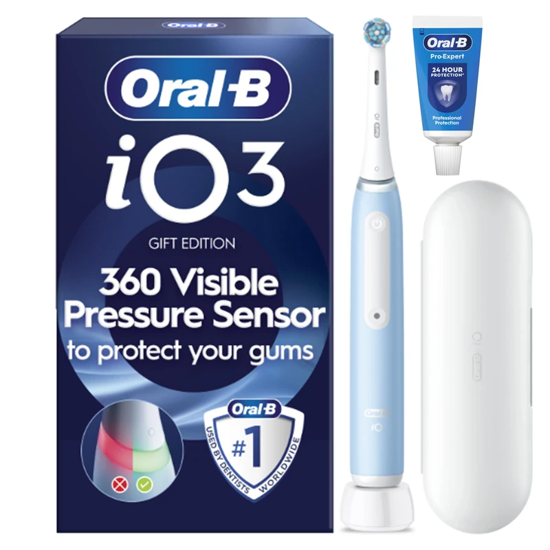 Oral-B iO 3 Electric Toothbrush | Ice Blue | 1 Brush Head | Long-Lasting Battery | Travel Case - Image 1