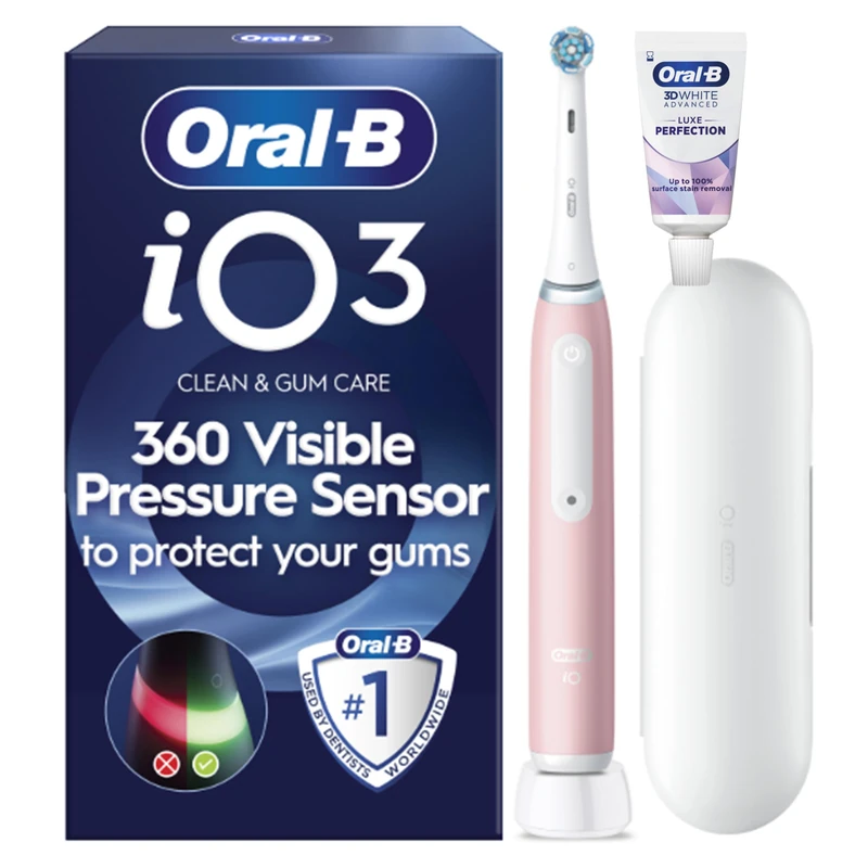 Oral-B iO 3 Electric Toothbrush | Blush Pink | 1 Brush Head | Long-Lasting Battery | Travel Case - Image 1