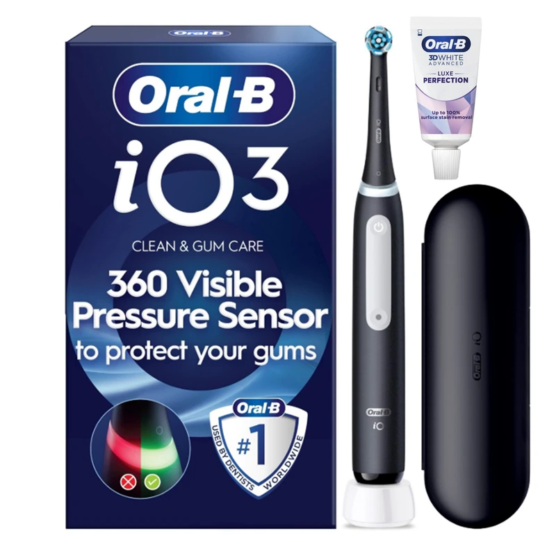 Oral-B iO 3 Electric Toothbrush | Matt Black | 1 Brush Head | Long-Lasting Battery | Travel Case - Image 1