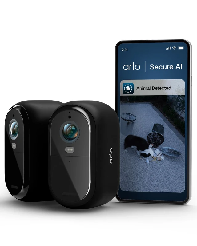 Arlo Essential 3 HD Video Security Camera Outdoor Wireless, Battery Operated Home Camera With Colour Night Vision, 2 Way Audio & WiFi, Secure Free Trial, 2 Cameras with 2 Black Silicone Skins
