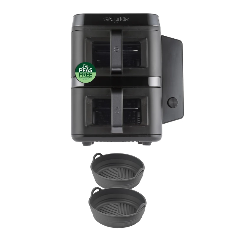 Salter VertiCook View Stackable Air Fryer 9L – PFAS-Free Air Fryer, Double Drawer, 4 Level Cooking, 12 Functions, Sync & Match with Silicone Air Fryer Liners Set of 2, Non-Stick, BPA Free - Image 1