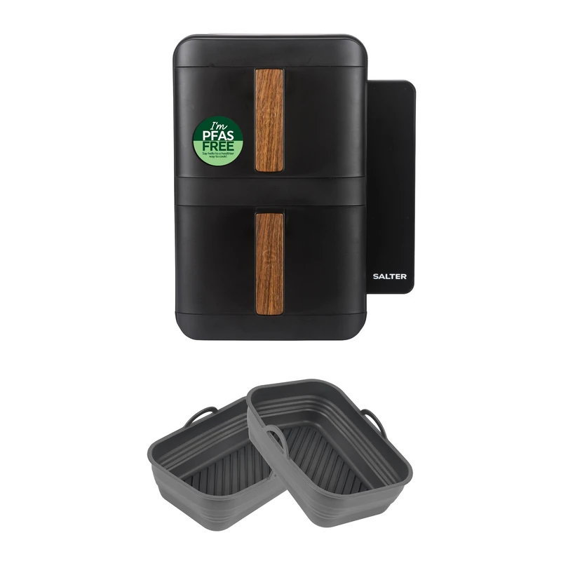 Salter Toronto Verticook 9L Air Fryer & Silicone Collapsible Baskets Set - Space-Saving Vertical Design, 4-Level Cooking, Dual Drawers 2 x 4.5L, 9 Functions, Dishwasher Safe Baskets, PFAS-Free - Image 1