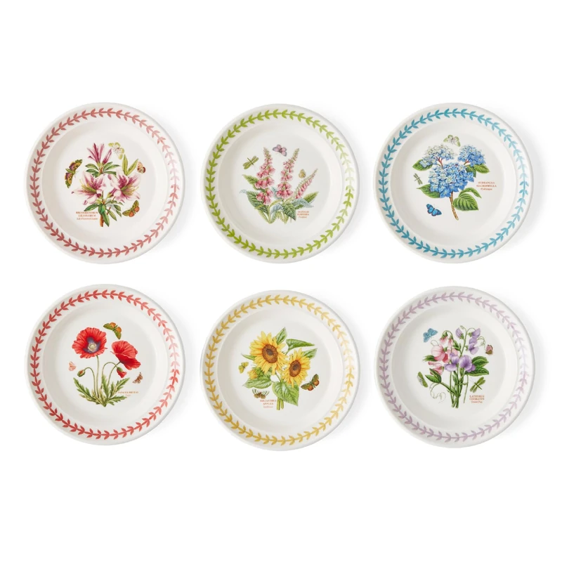 Portmeirion x Botanic Garden Meadow 6-Piece Side Plate Set (16.5cm) – Assorted Floral Appetizer & Dessert Plates, Fine Earthenware for Everyday Dining and Entertaining